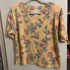 Floral V-Neck Women Top - Yellow